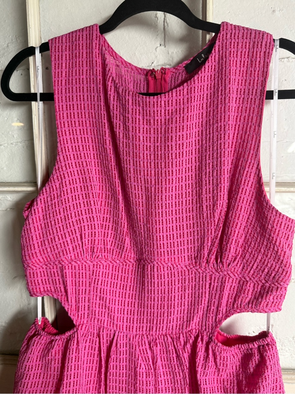 Lulu's Hot Pink Textured Cutout Midi Dress - Picture 5 of 13